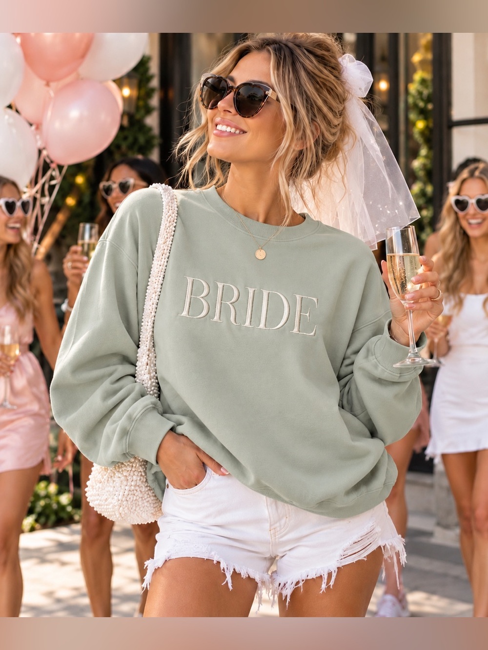 Heirloom Bridal Co BRIDE Embroidered Sweatshirt Sage Green Oversized Crewneck XL